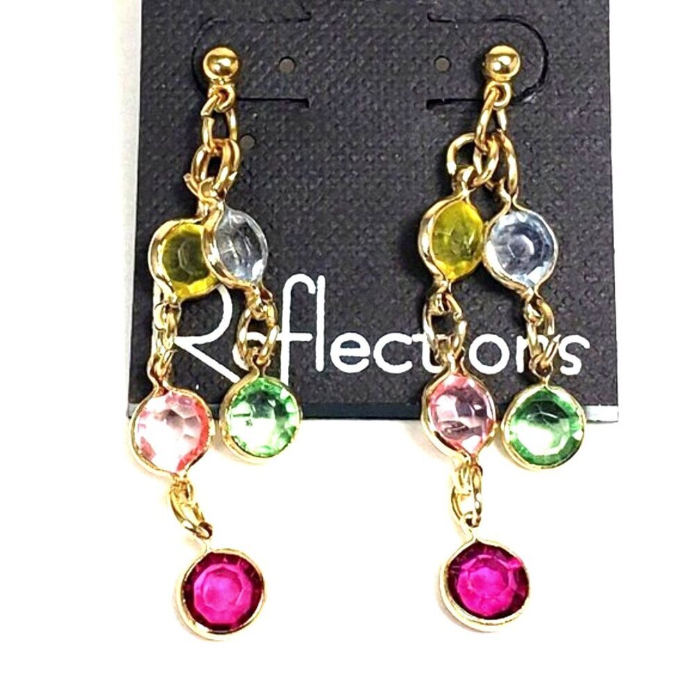 Gold tone Chain Drop Earrings Multicolor Crystal Dangles Stylish Women's Jewelry